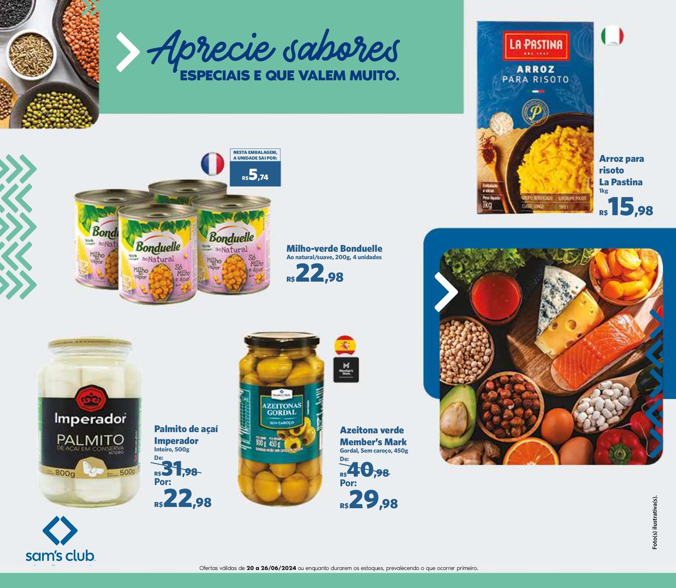 Milho-verde, azeitona e palmito em oferta no Sam's Club