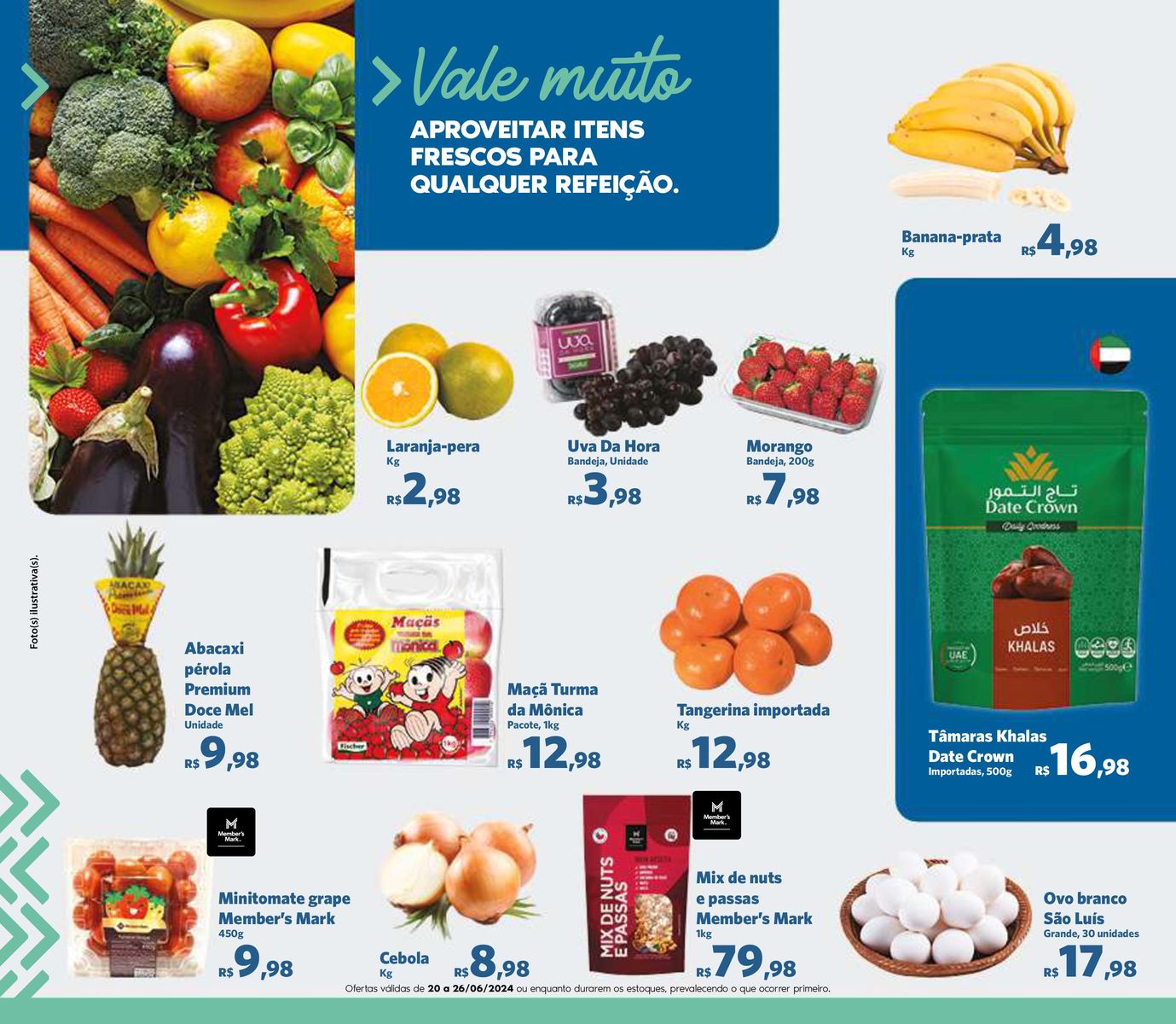 Ofertas de frutas frescas e produtos selecionados