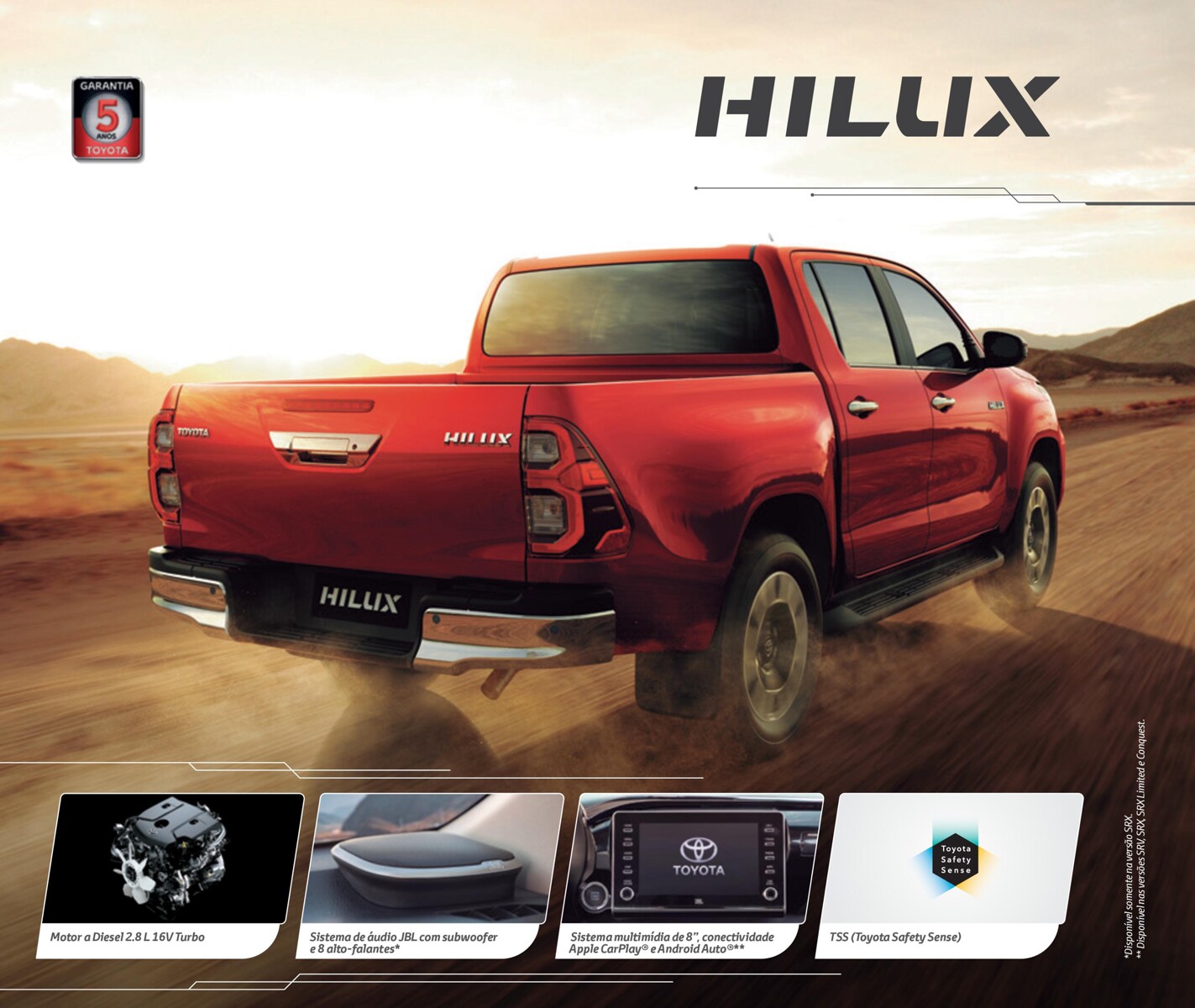 Showrooms de automóveis: Toyota Hilux com motor a Diesel 2.8L e sistema de áudio JBL