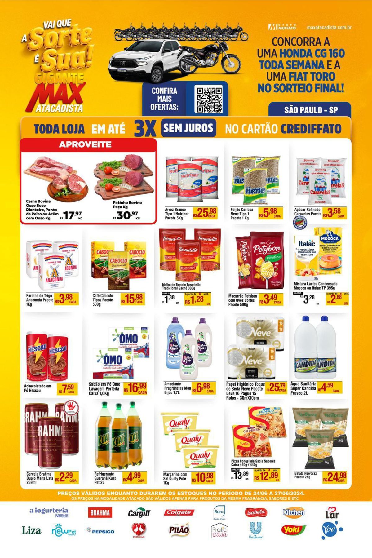 Promoção de produtos de supermercado: Mistura Láctea, Farinha de Trigo, Sabão em Pó e mais