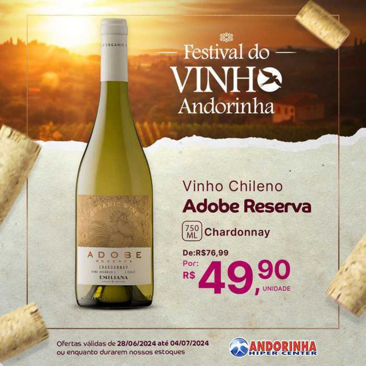 Vinho Chileno Adobe Reserva Chardonnay por R$49,99