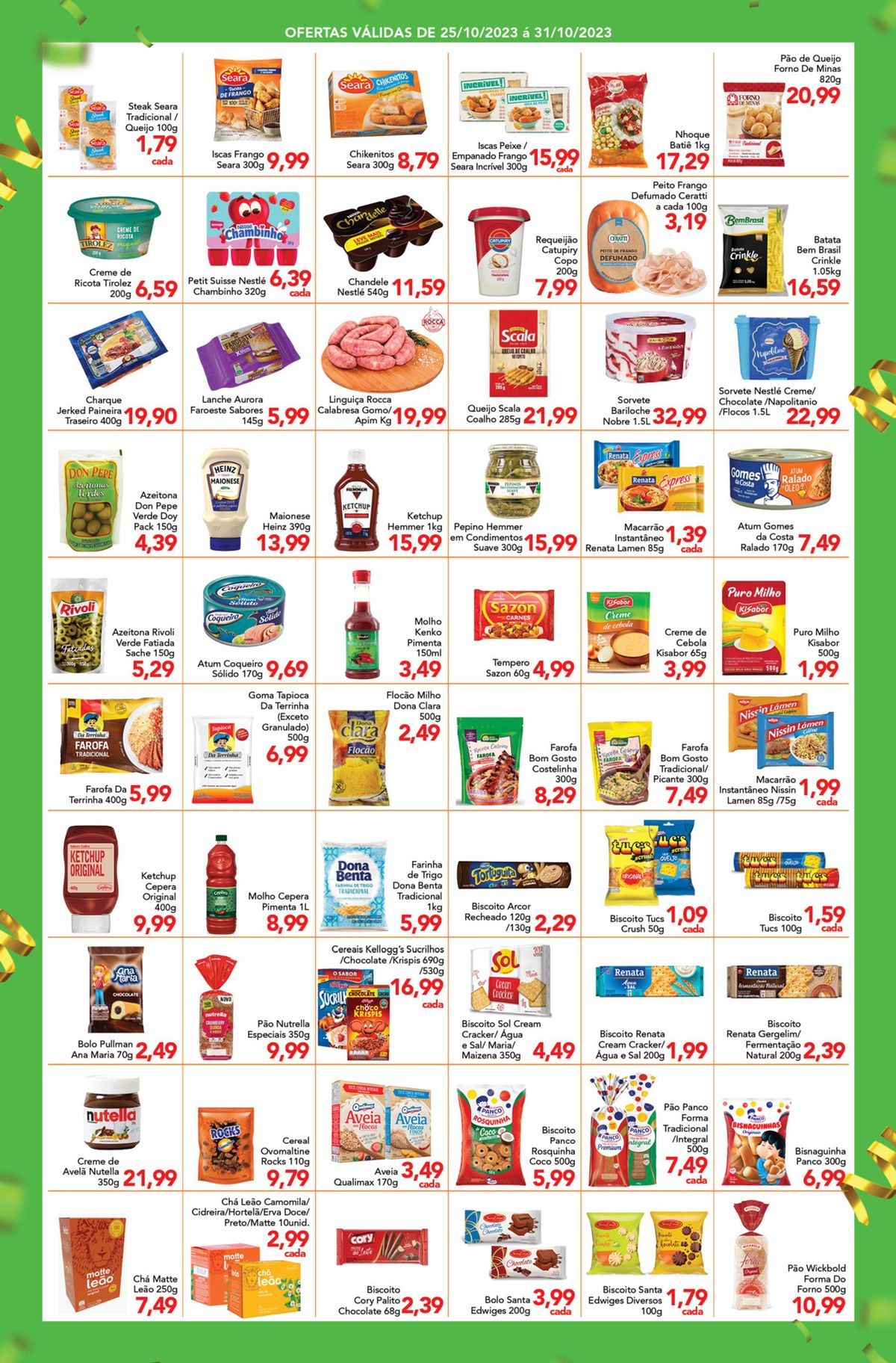 Ofertas em produtos de supermercado - destaque para Steak Seara, Creme de Ricota Tíolez e Petit Sui