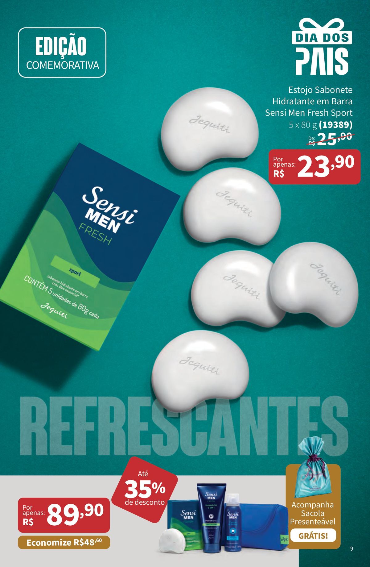 Estojo Sabonete Hidratante em Barra Jequiti Sensi Men Fresh Sport 5x80g