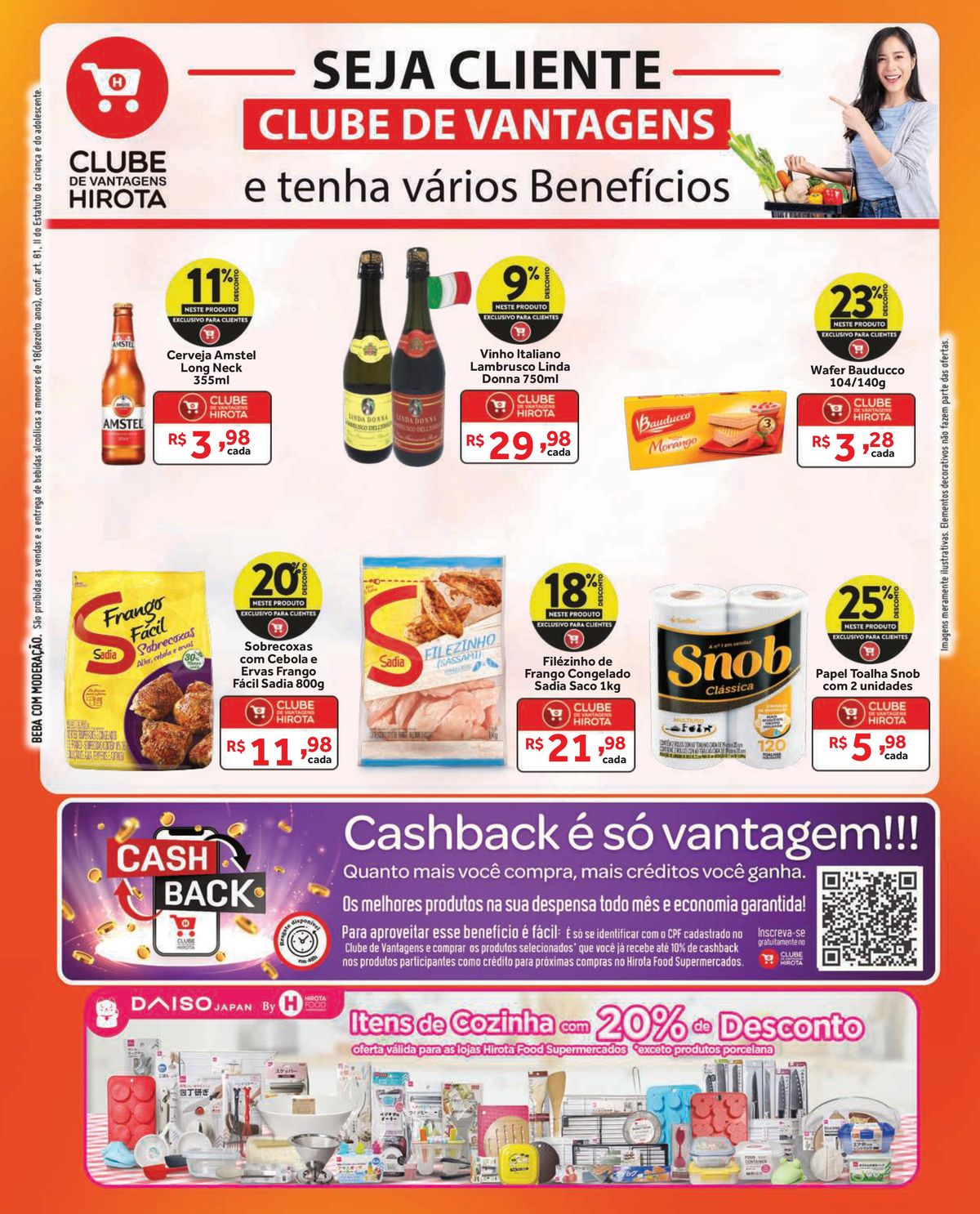 Cerveja Amstel, Lambrusco Linda Donna, Sobrecoxas de Frango Sadia e mais com até 10% de cashback