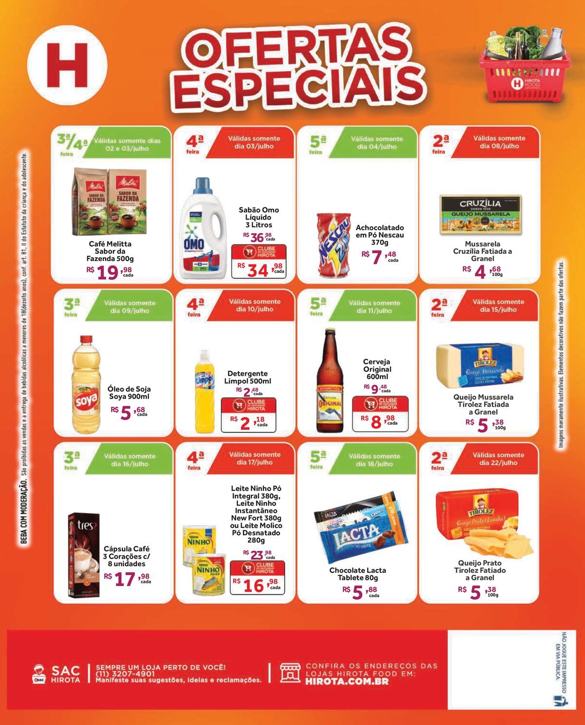 Promoção de produtos de limpeza e alimentos no Hirota Food Supermercado