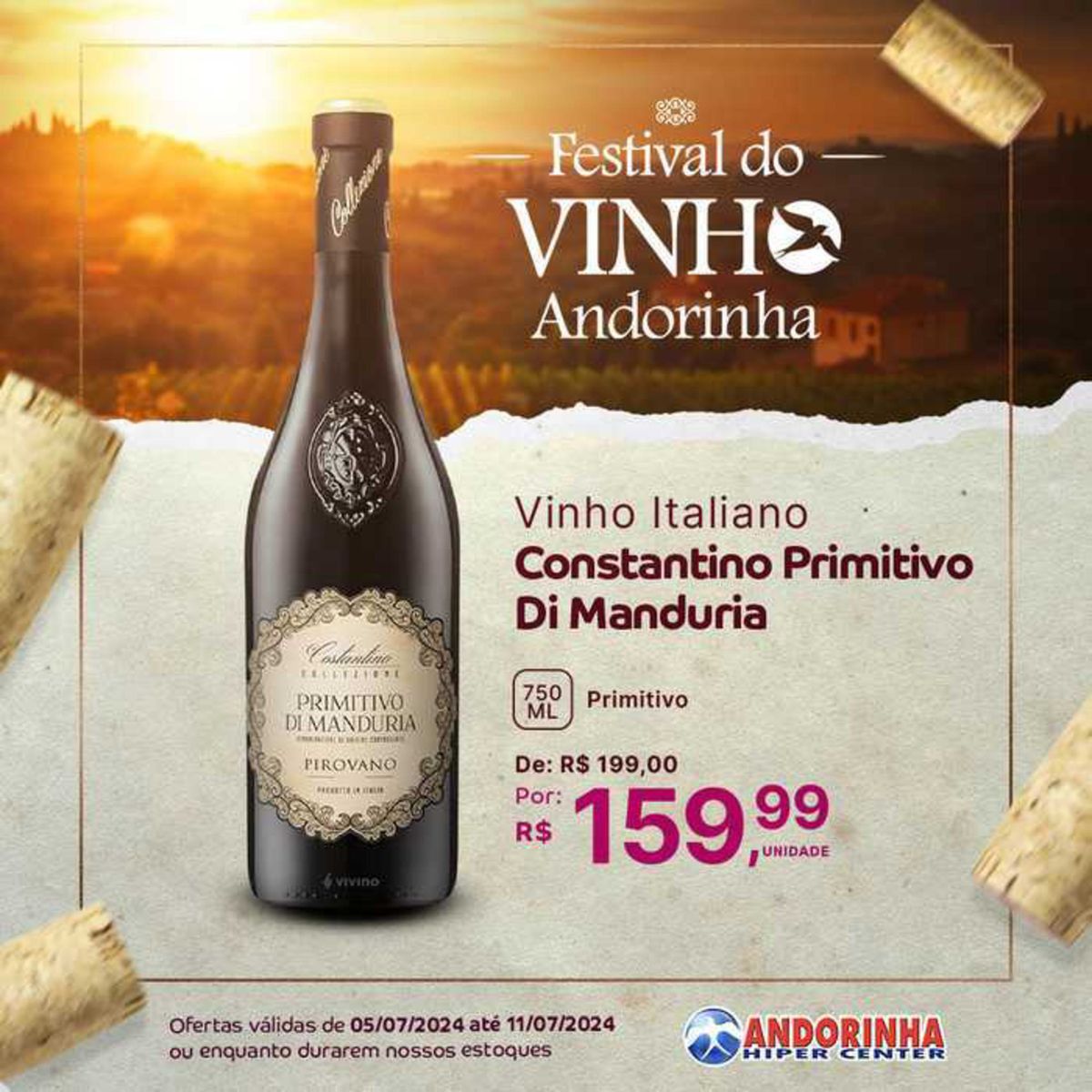 Vinho Italiano Constantino Primitivo Di Manduria em promoção no Andorinha Hipermercado