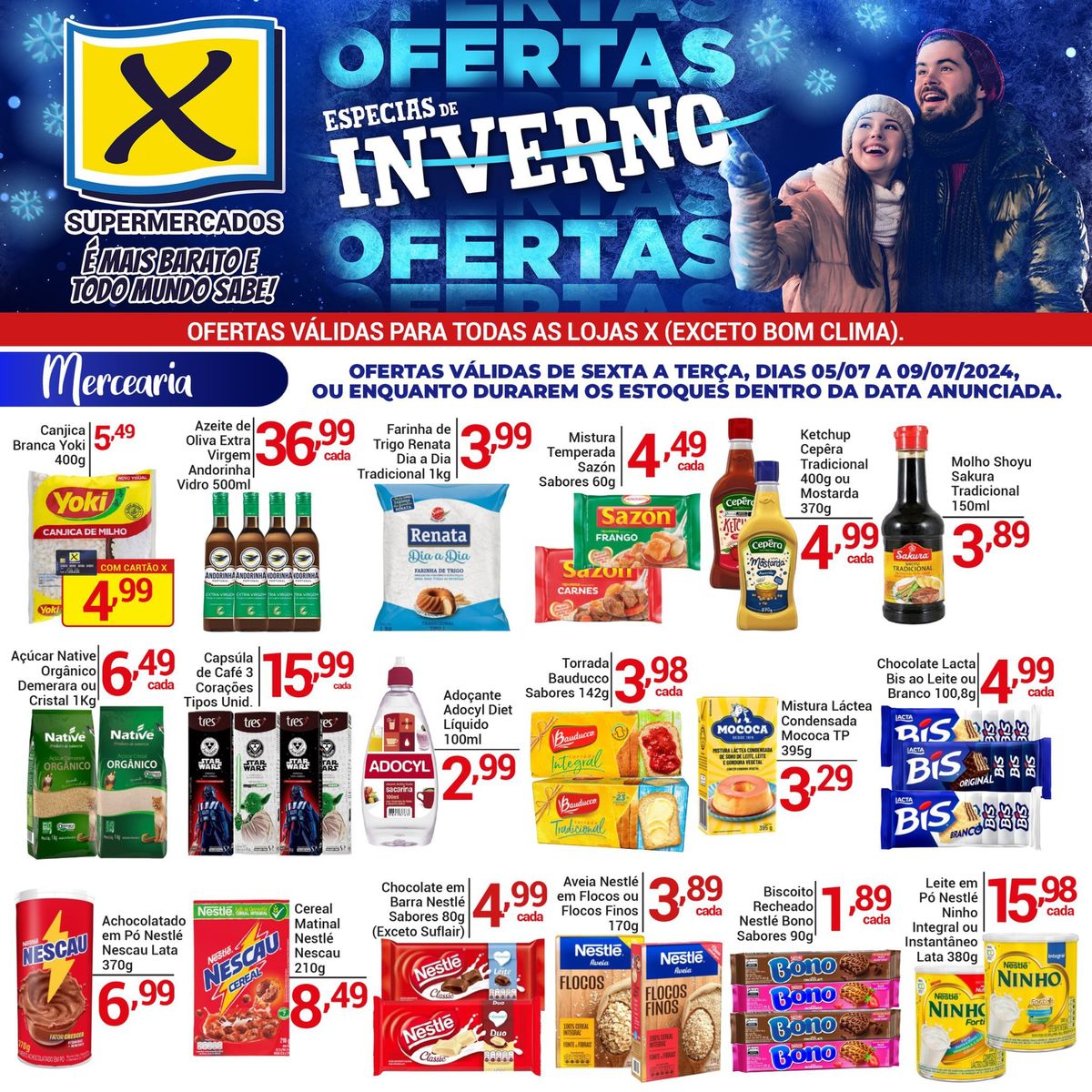 Promoção de produtos de supermercado: azeite, farinha de trigo, condimentos e mais