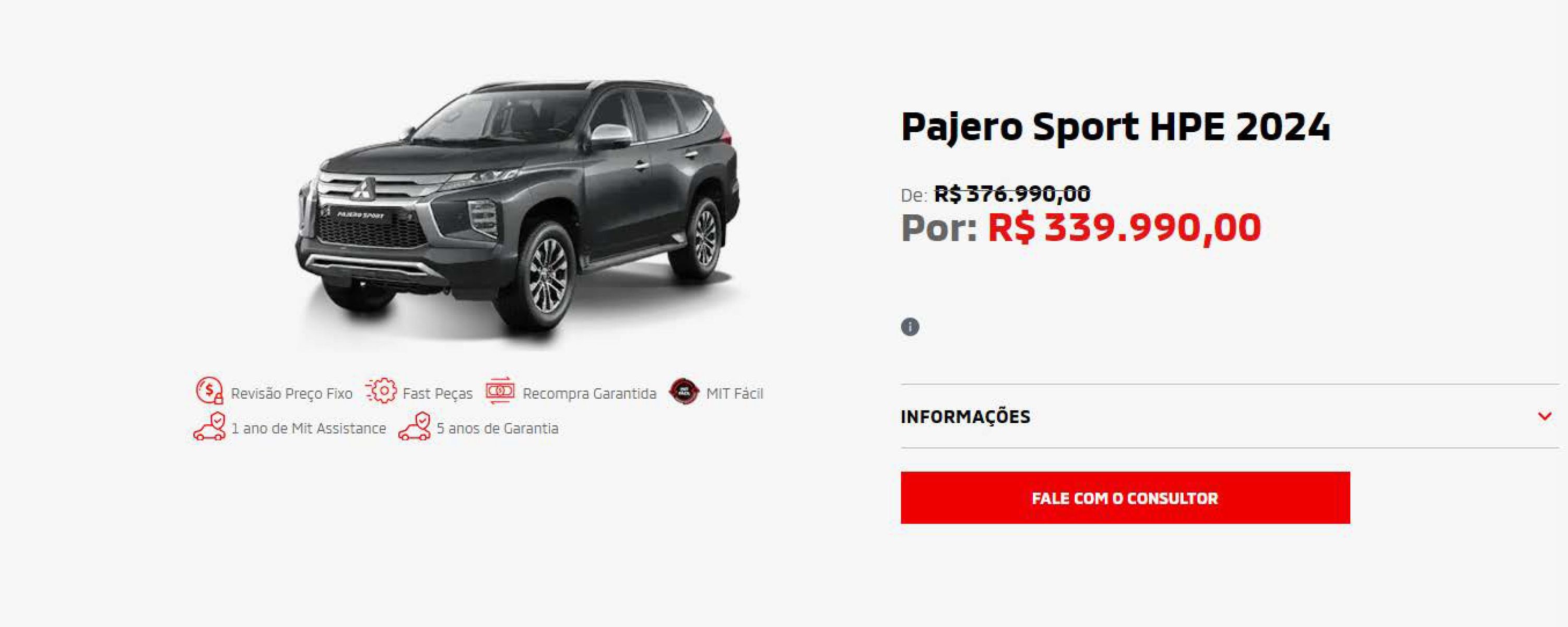 Desconto de R$ 37.000 no Pajero Sport HPE 2024