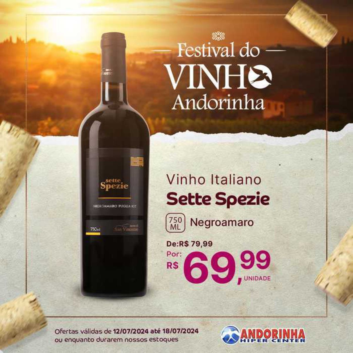 Promoção de Vinho Italiano e Sette Spezie Negroamaro