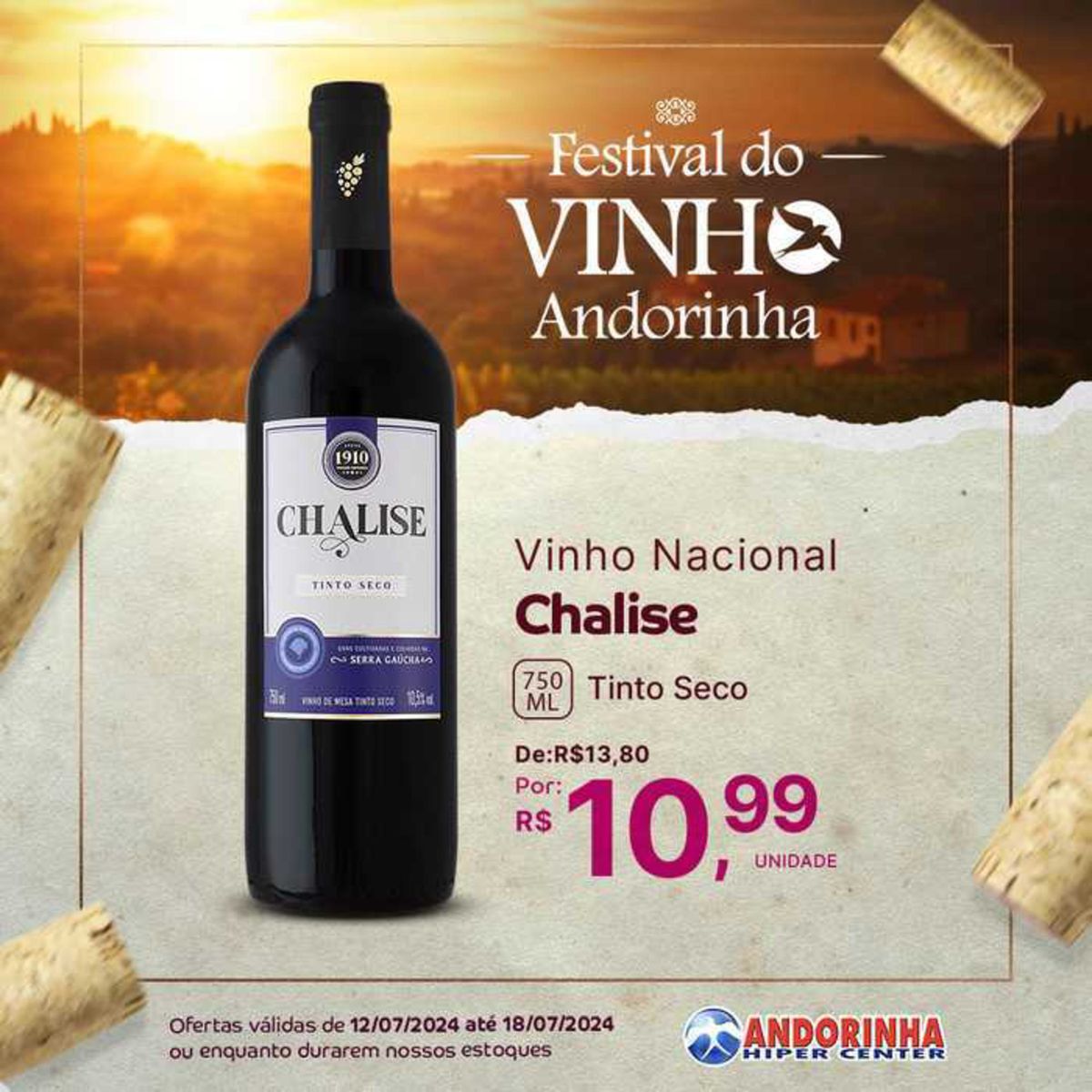 Vinho Nacional Chalise Tinto Seco em promoção