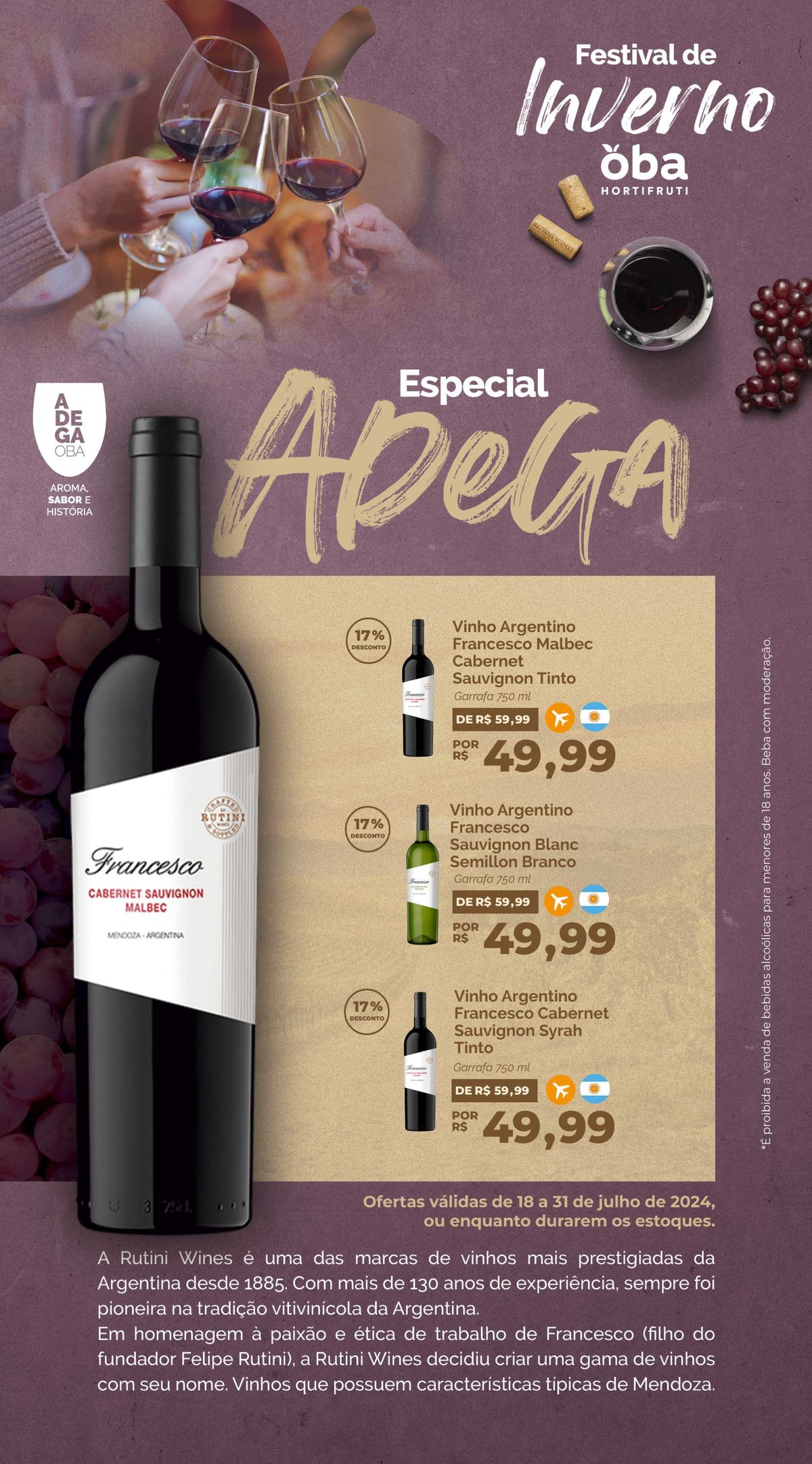 Vinhos Argentinos Francesco em promoção