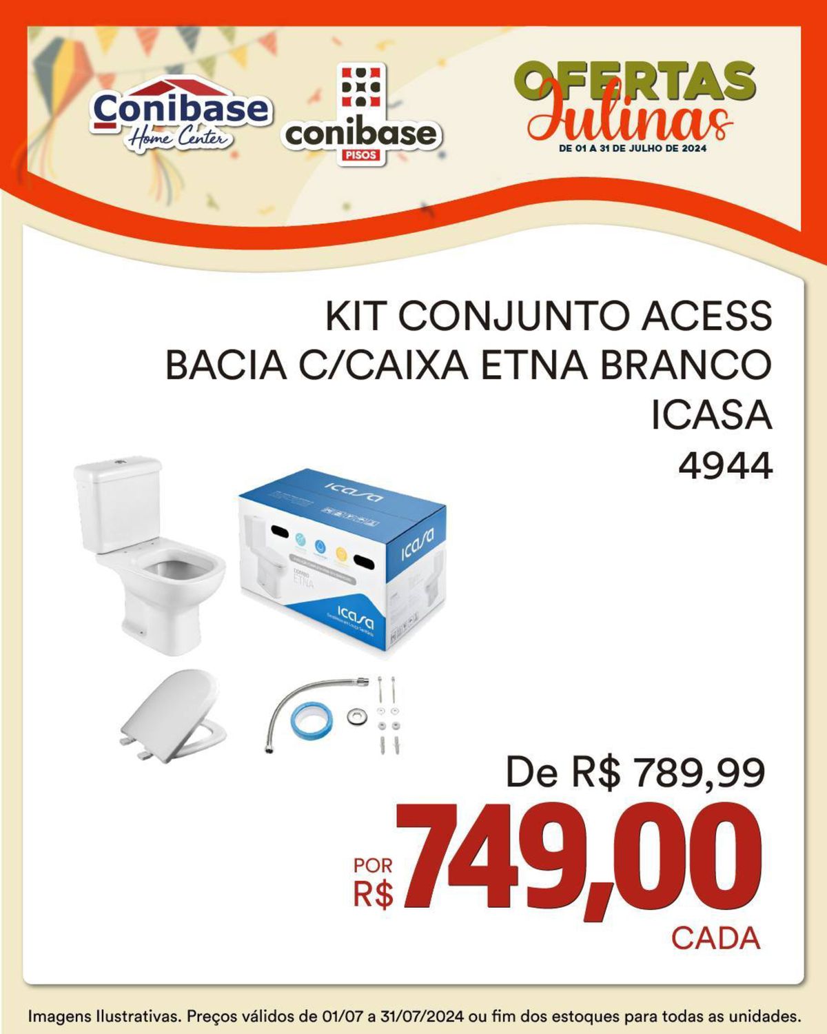 KIT CONJUNTO ACESS BACIA C/CAIXA ETNA BRANCO - ICASA por R$494,99