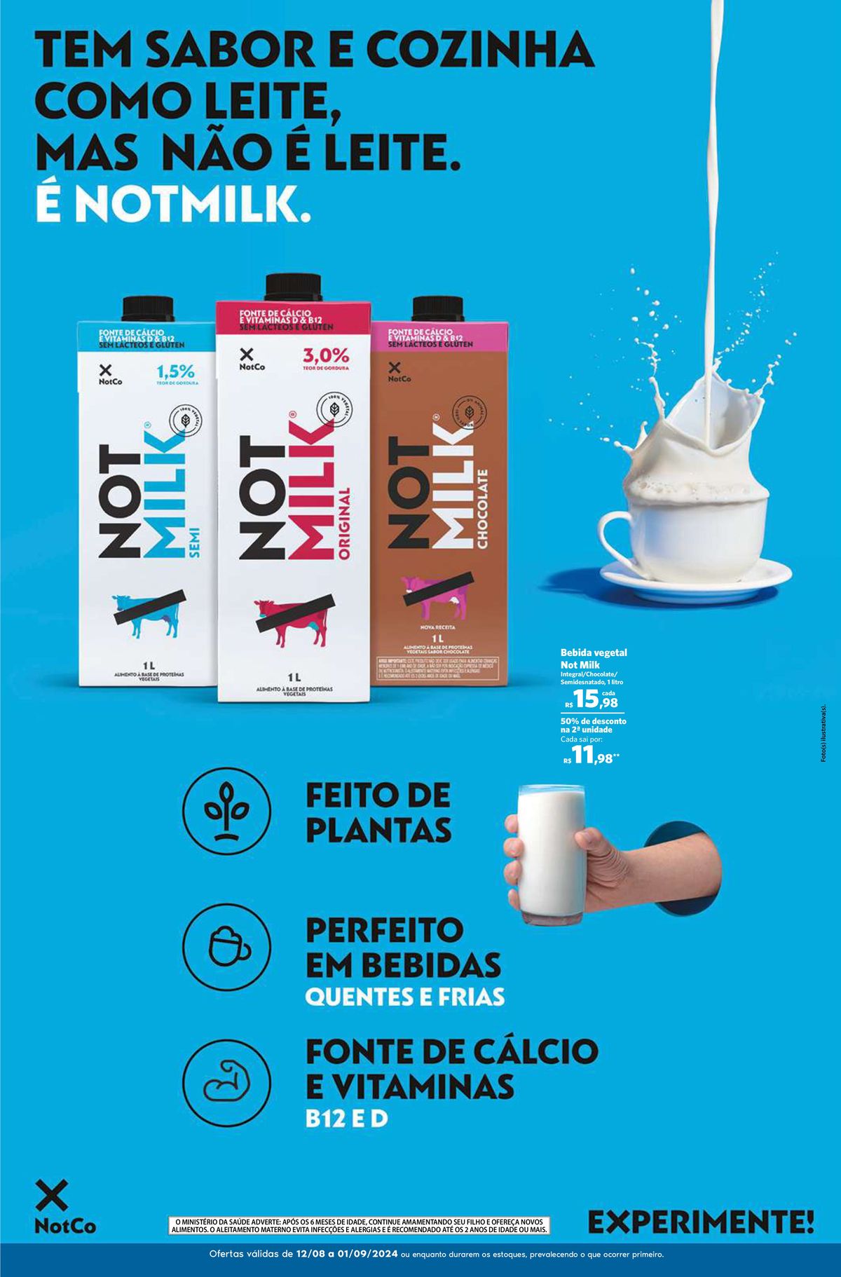 Bebida vegetal NotMilk com sabor e textura de leite em promoção