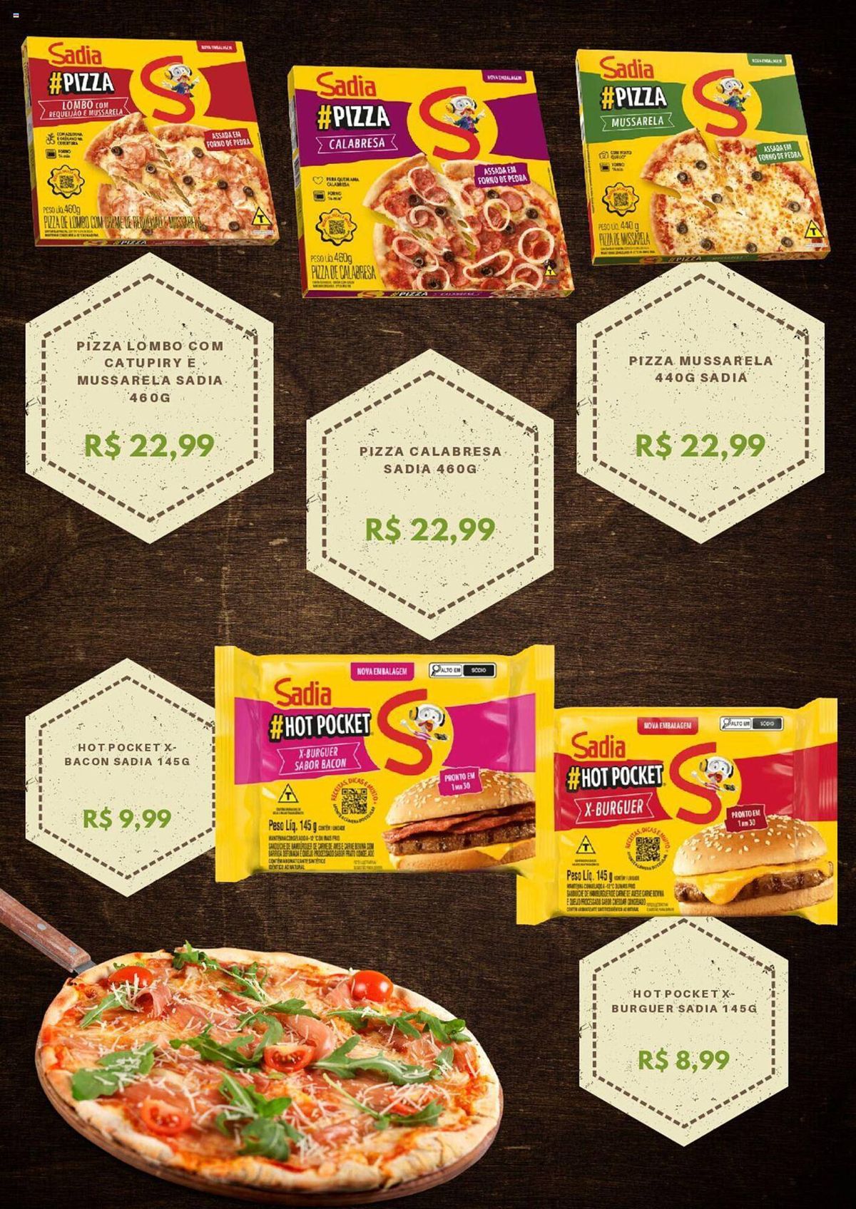 Pizza Sadia 460g e Hot Pockets Sadia 145g em promoção