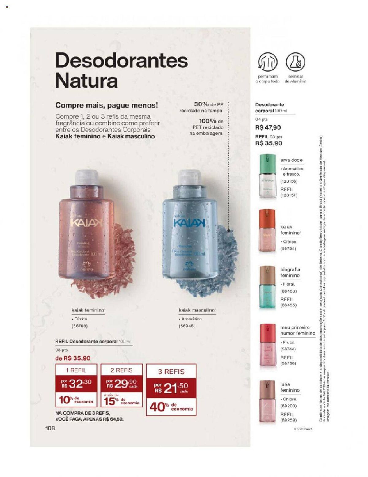 Promoção de desodorantes Natura - compre 3 refis e pague menos