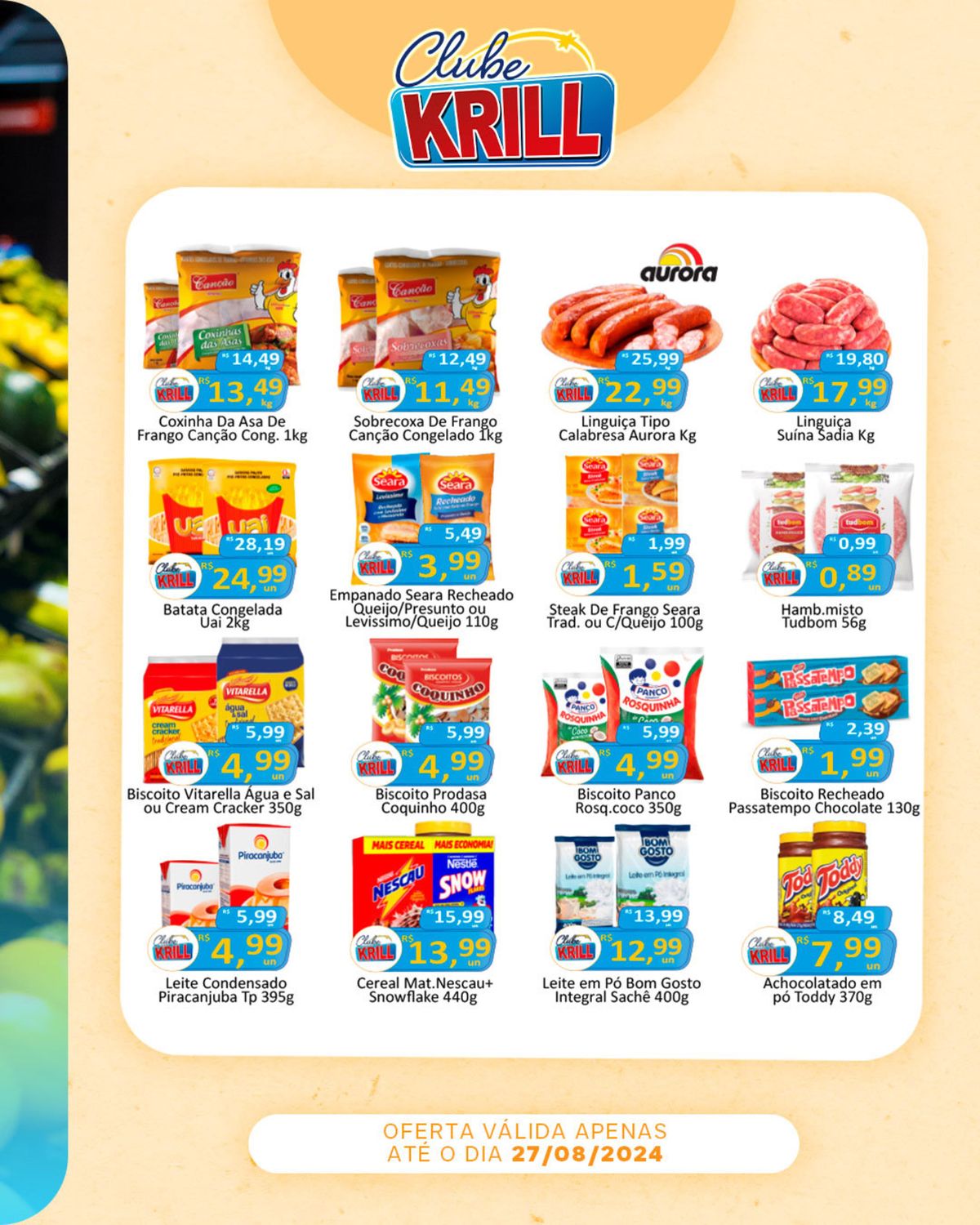 Ofertas especiais em alimentos congelados e produtos de mercearia, Ofertas Rede Krill, 27-08-2024, 