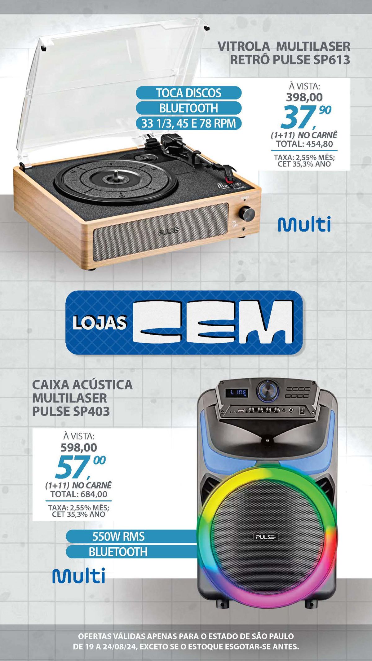 Vitrola Multilaser Retrô e Caixa Acústica Multilaser em promoção