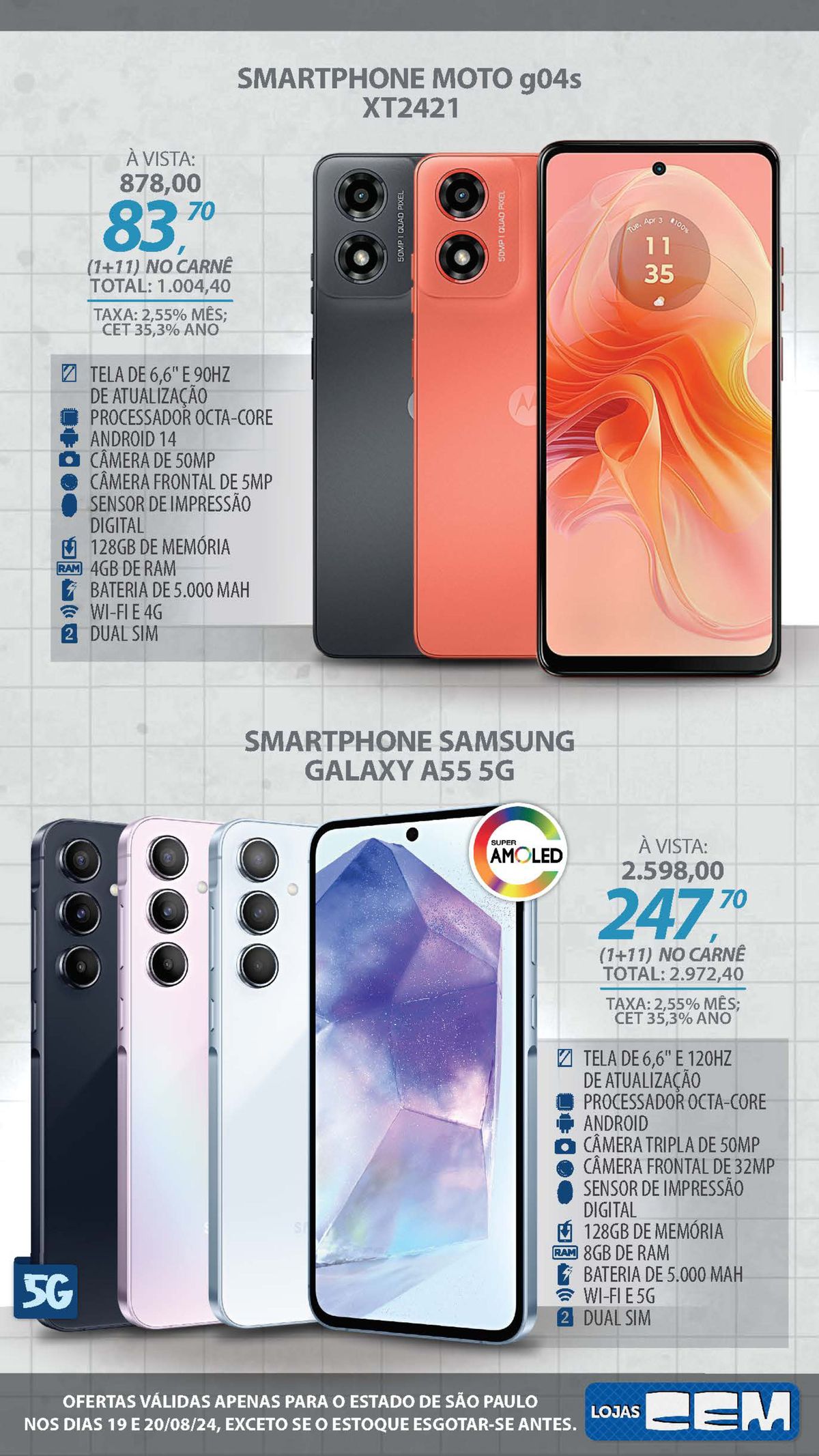 Smartphones em promoção na Lojas Cem