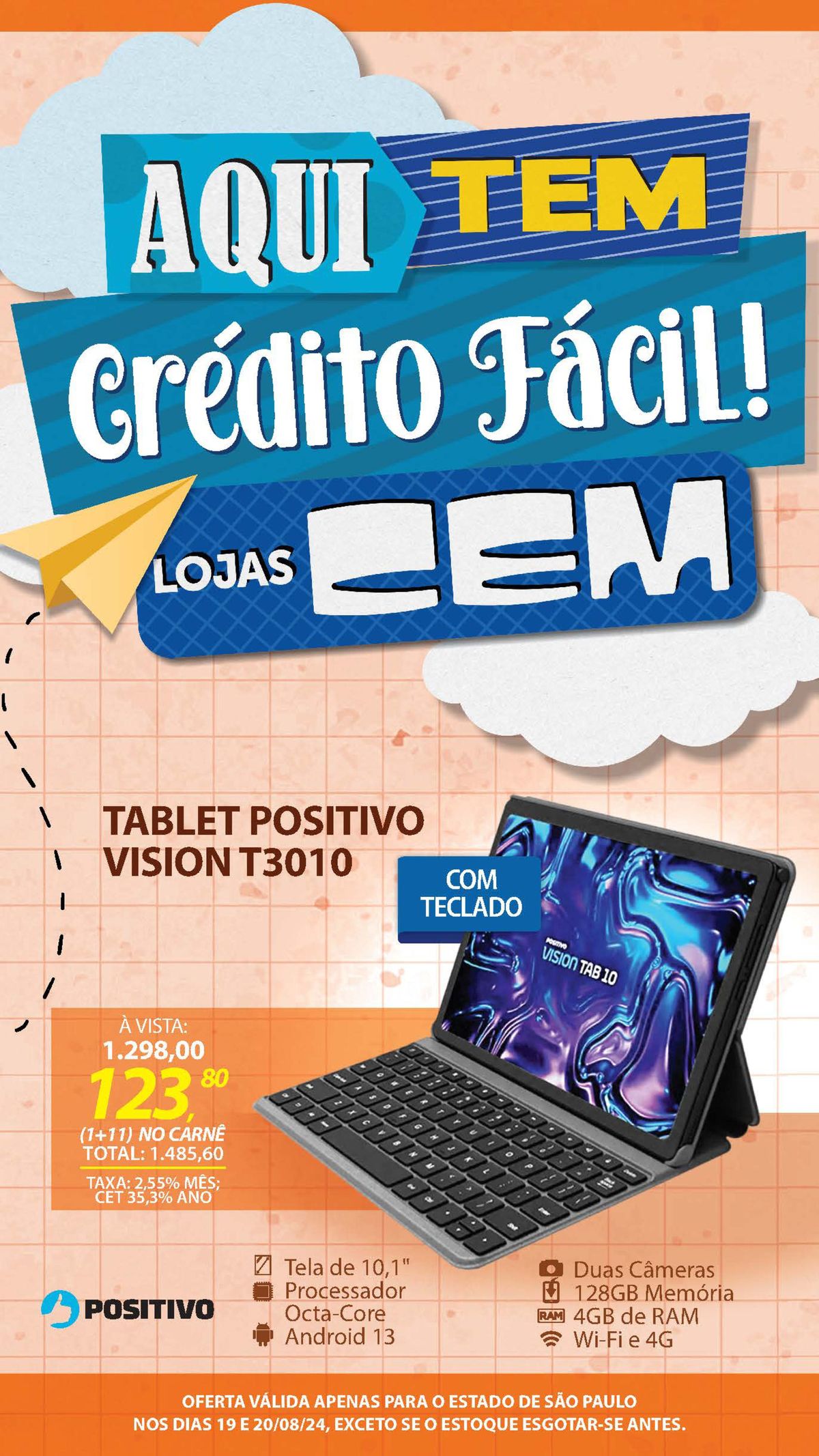 Tablet Positivo VisionT3010 com Tela de 10,1' e Processador Octa-Core em Promoção