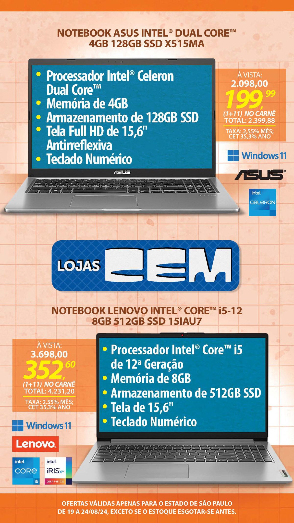 Notebooks ASUS e Lenovo em promoção