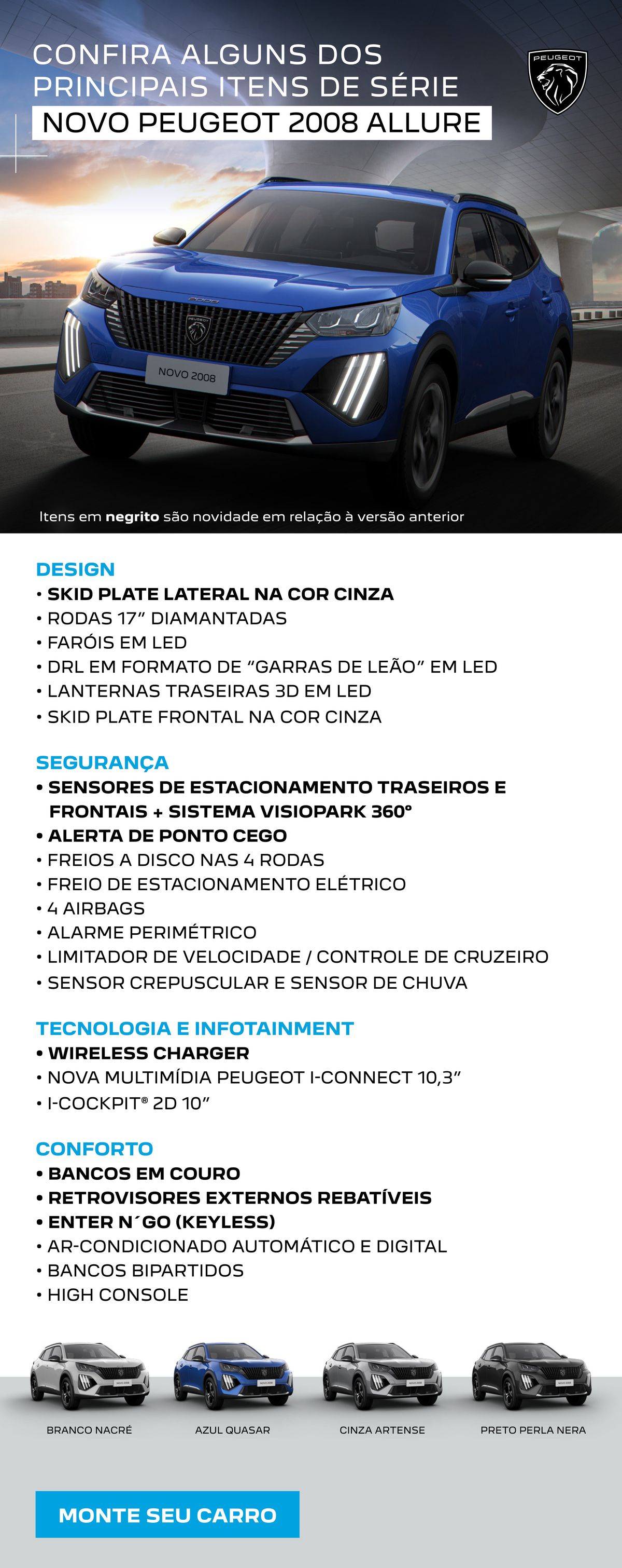 Novidades na linha de automóveis Peugeot