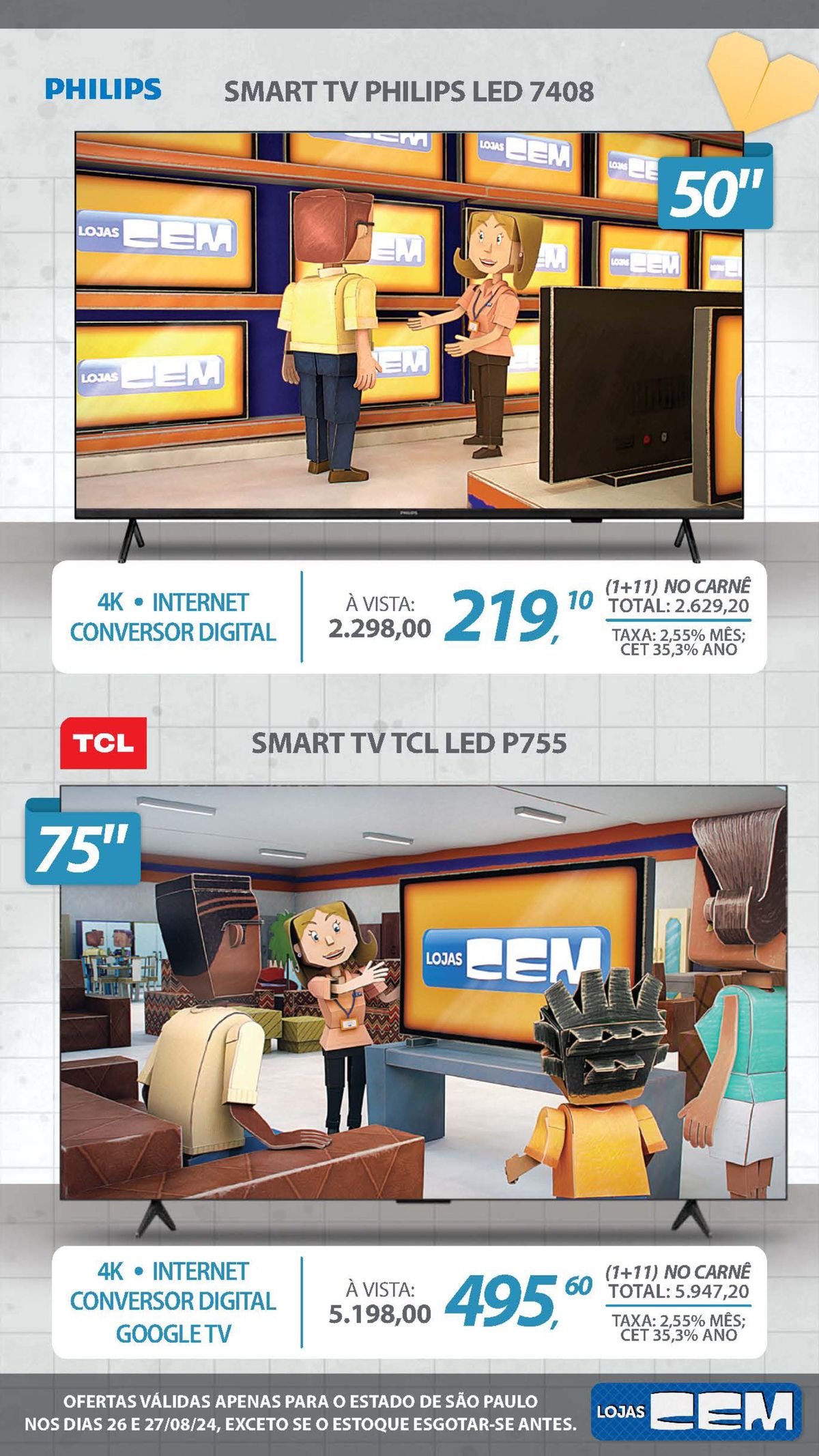 Ofertas em Smart TVs Philips e TCL e Conversor Digital