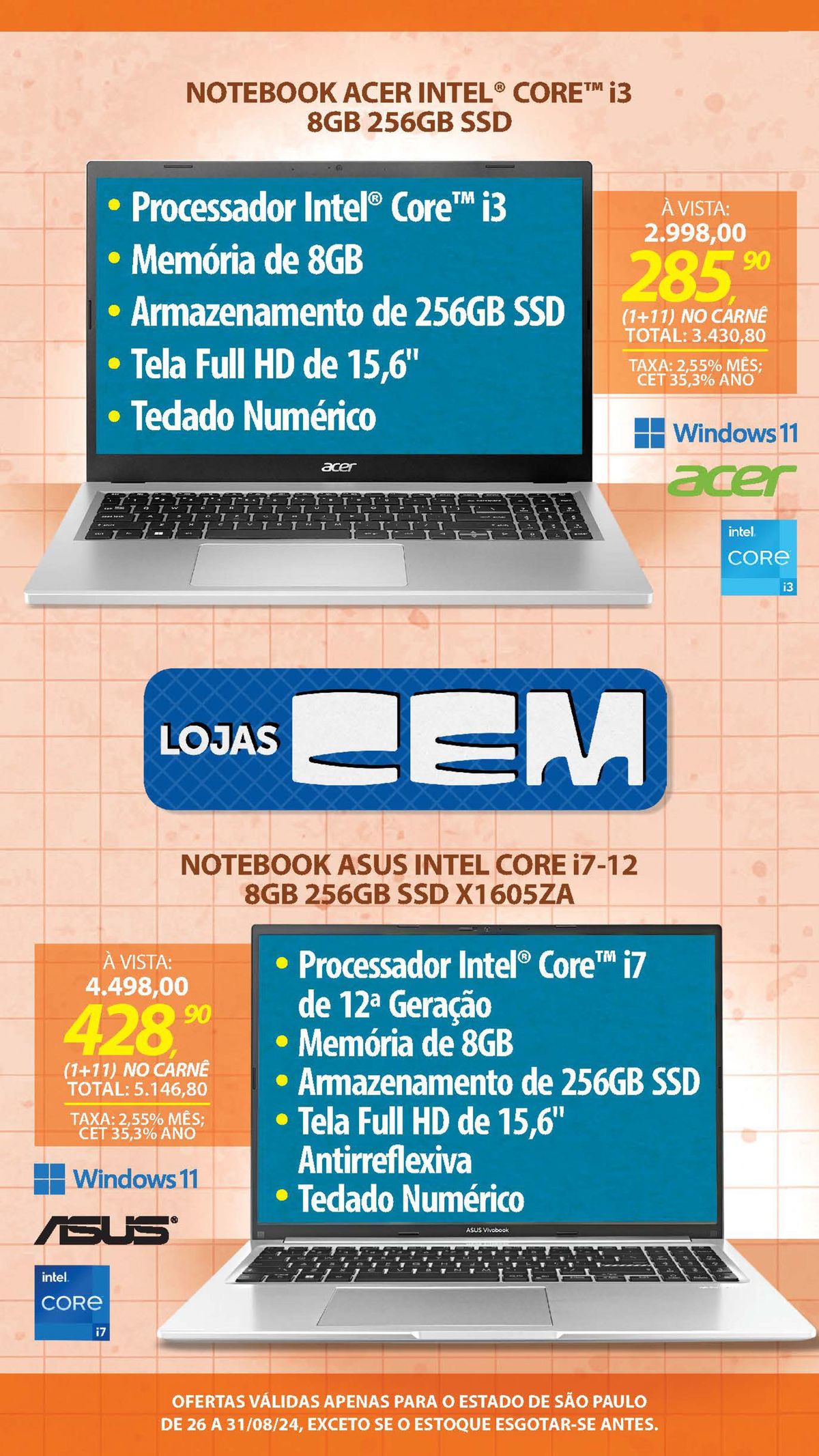 Notebooks Acer e Asus em promoção