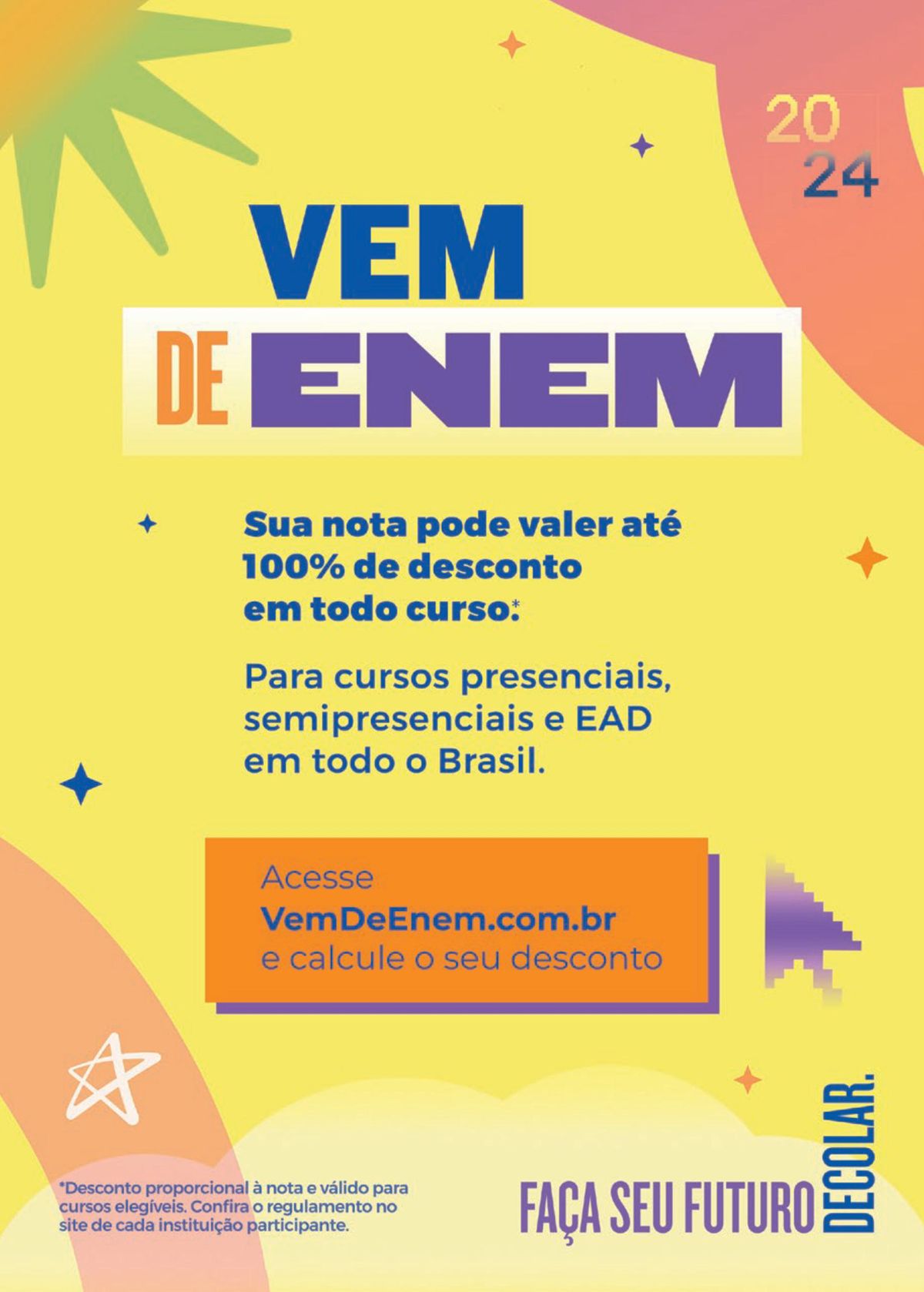 Desconto de até 100% em cursos presenciais, semipresenciais e EAD em todo Brasil