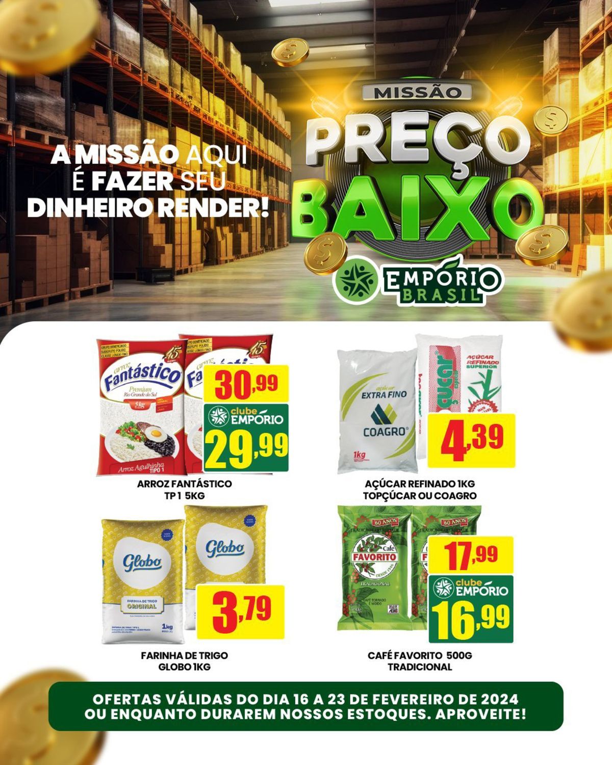 Ofertas em Arroz, Açúcar, Farinha de Trigo e Café